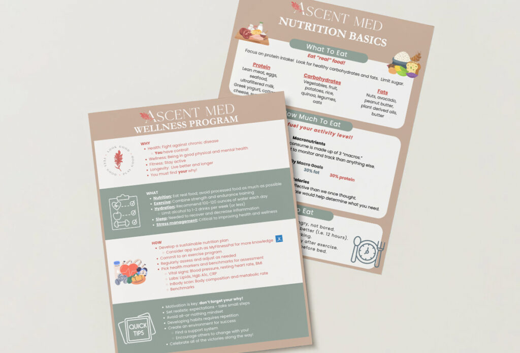 Front and back thumbnails of Ascent Med Spa Wellness program handout